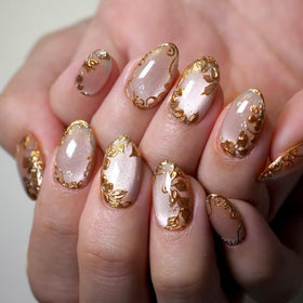 XZMeiLun Gold Leaf Press On Nails Kit front view with 24 reusable nails