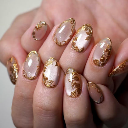 XZMeiLun Gold Leaf Press On Nails Kit front view with 24 reusable nails