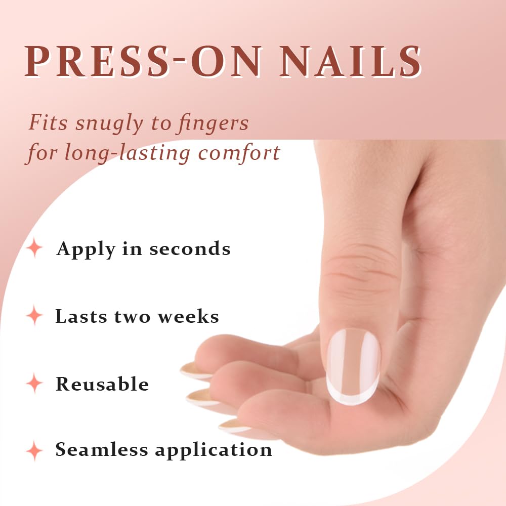 XZMeiLun Press On Nails Short Round Chrome French Tip Kit contents including adhesive tabs and nail glue