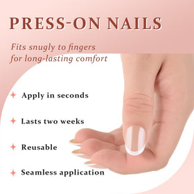 XZMeiLun Press On Nails Short Round Chrome French Tip Kit contents including adhesive tabs and nail glue