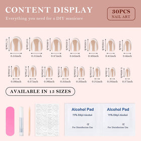 XZMeiLun Press On Nails Short Round Chrome French Tip Kit with wooden cuticle stick