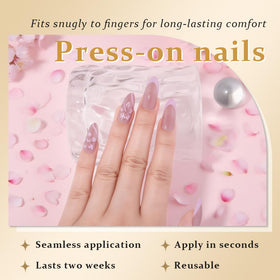 XZMeiLun Press On Nails showing medium almond shape and pink tips