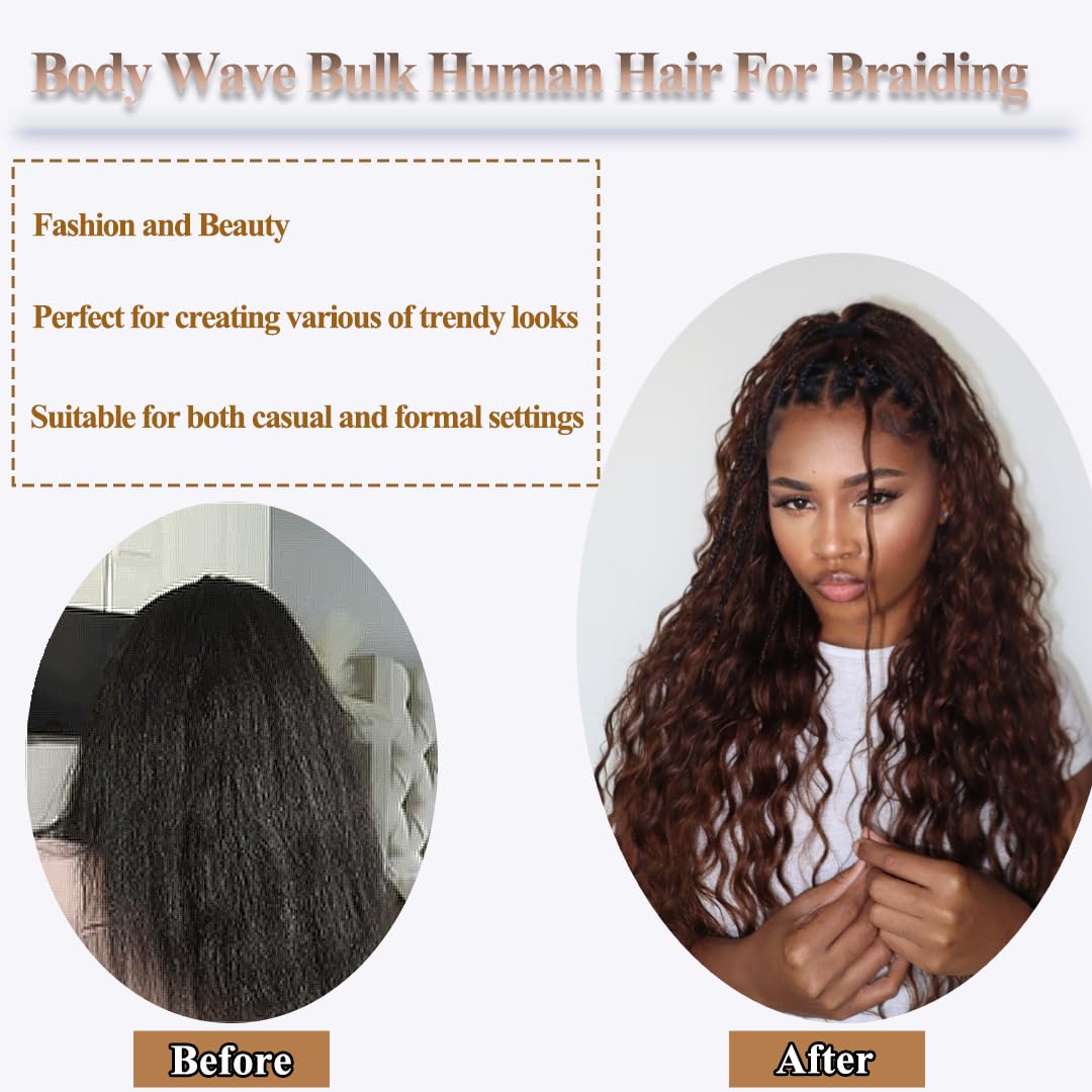 Y WIGS Body Wave Bulk Human Hair 20inch #4/30 close-up of texture