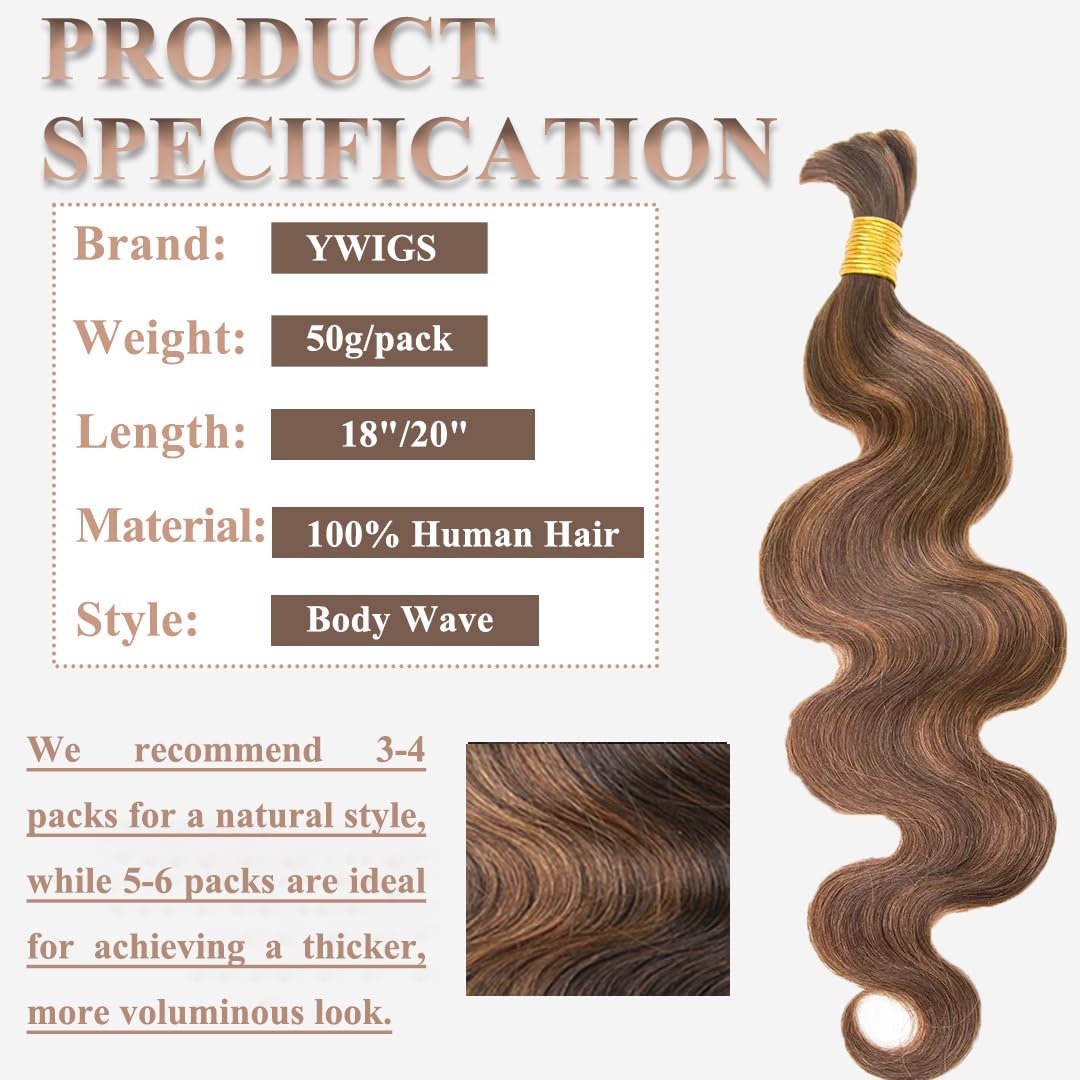 Y WIGS Body Wave Bulk Human Hair 20inch #4/30 packaged bundle