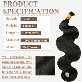 Y WIGS Body Wave Human Braiding Hair 50g bundle side view