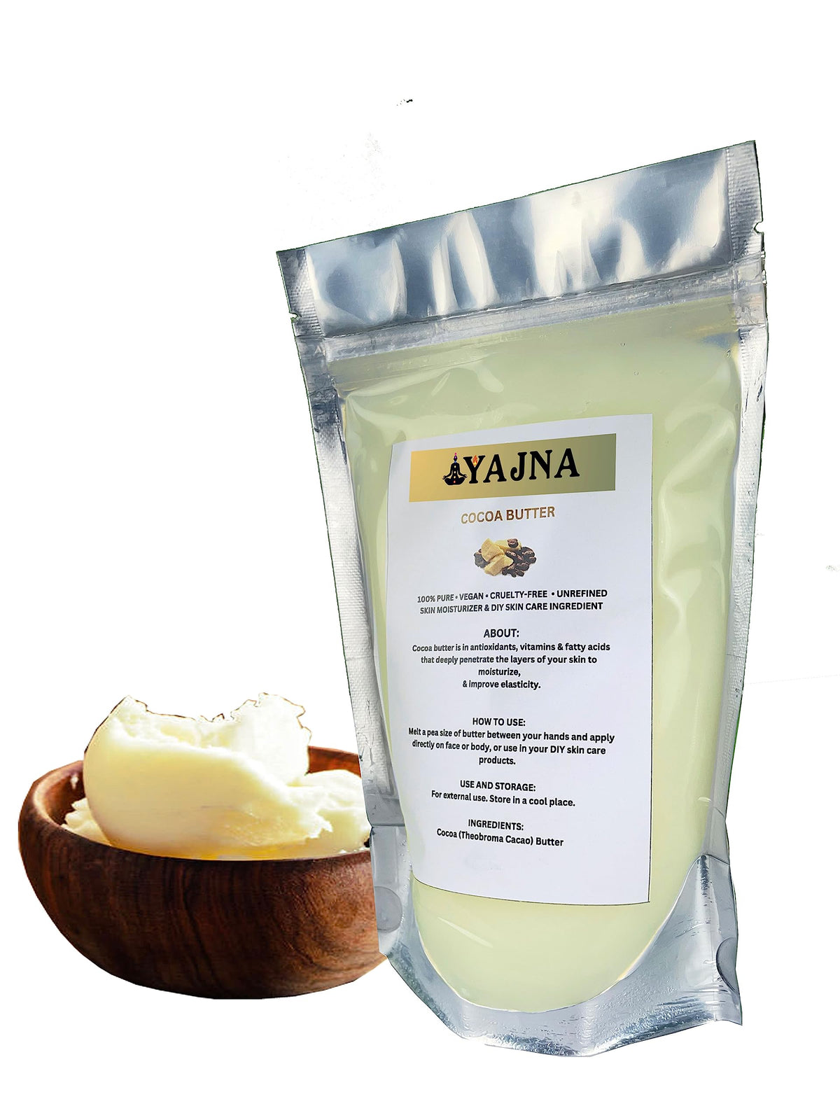 Yajna Organic Raw Cocoa Butter 450g packaging