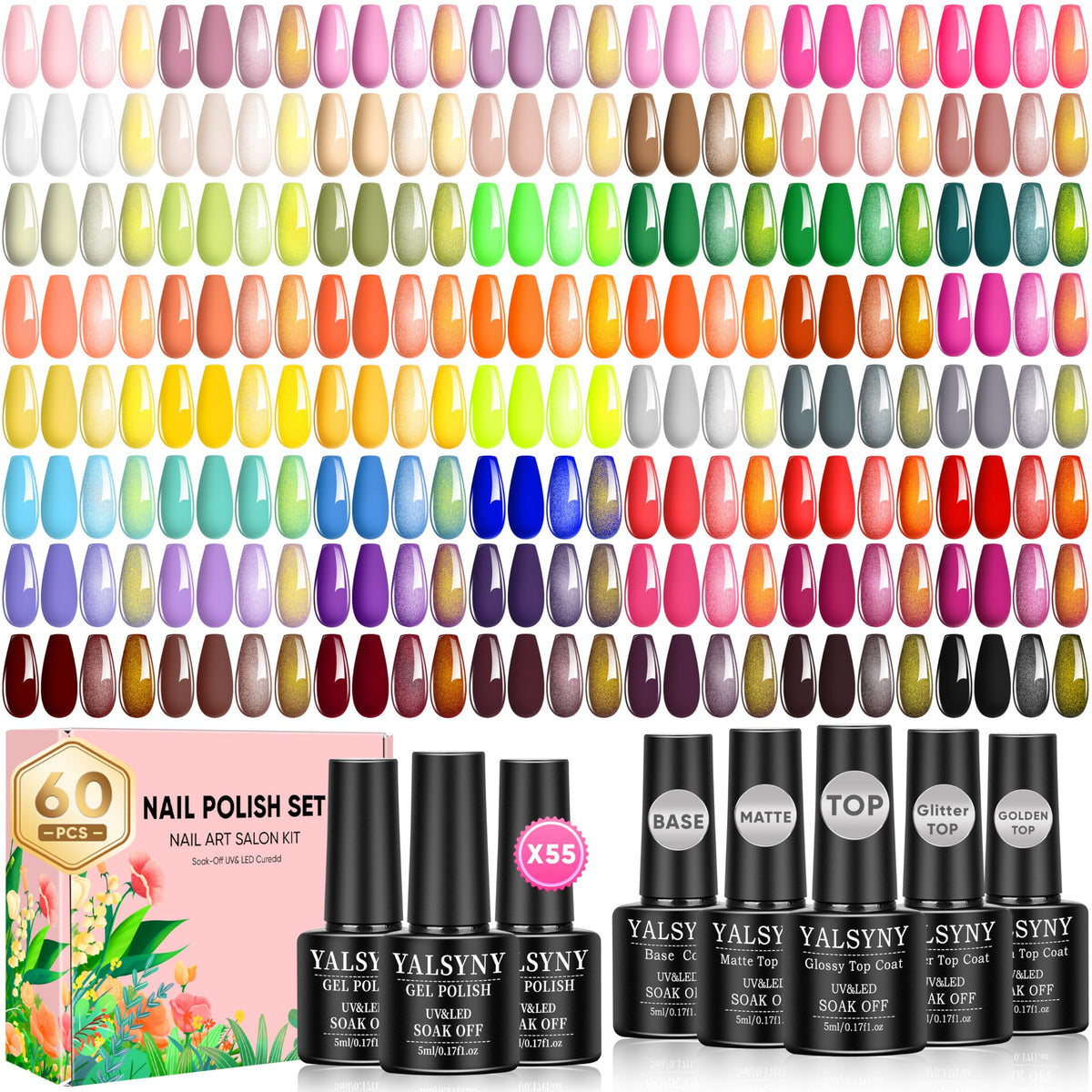 YALSYNY Gel Nail Polish Kit 60 Pcs including 55 colours