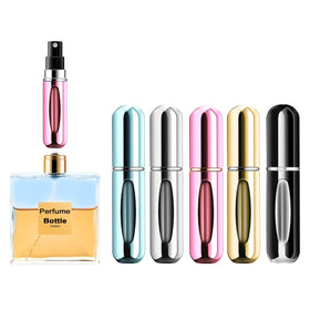 Yamadura Portable Mini Perfume Atomizer Bottle set in pink, gold, black, silver, and blue
