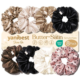YANIBEST 8 Pcs Satin Scrunchies in assorted colours front view