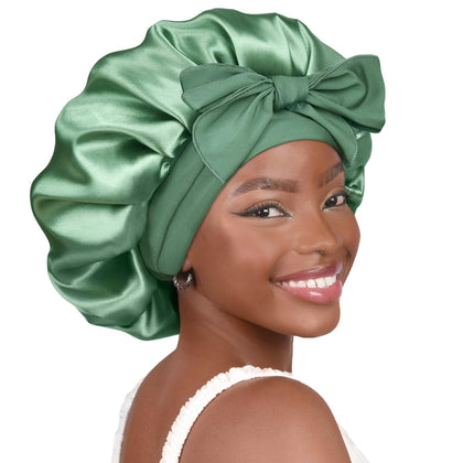 YANIBEST Adjustable Satin Bonnet front view in Sage colour