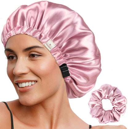 YANIBEST Adjustable Satin Bonnet in butter-satin material front view