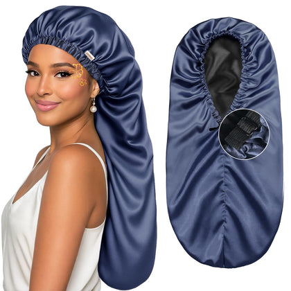 YANIBEST Adjustable Satin Sleep Bonnet front view in pink