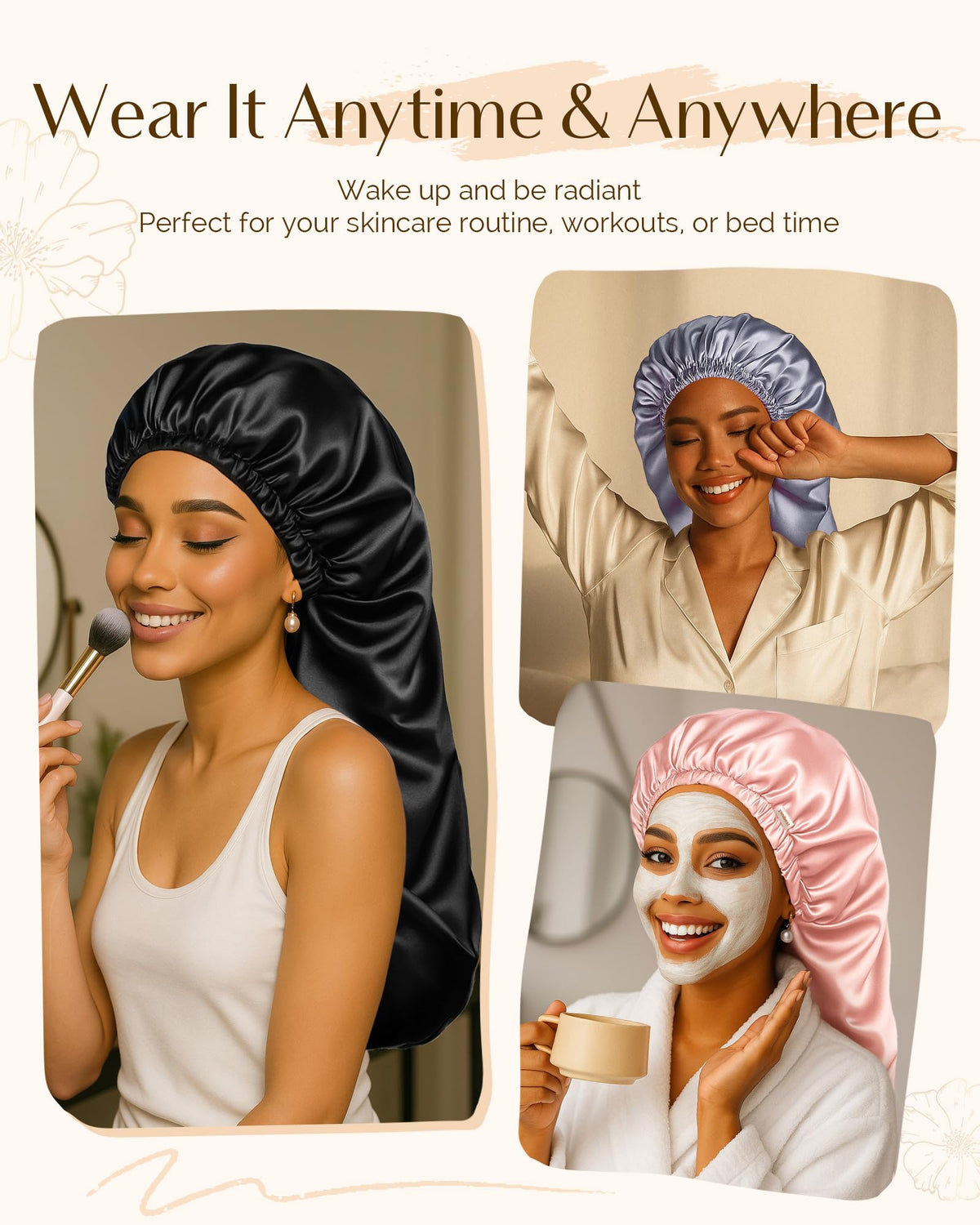 YANIBEST Adjustable Satin Sleep Bonnet packaging details