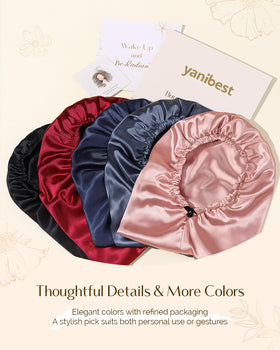YANIBEST Adjustable Satin Sleep Bonnet showing elastic band feature