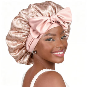YANIBEST Adjustable Soft Satin Bonnet front view in black
