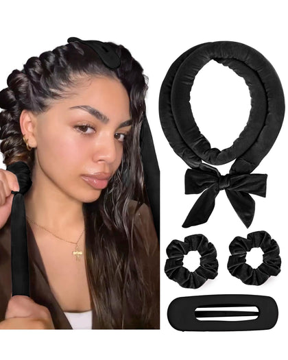 YANIBEST Heatless Hair Curler front view with velvet scrunchies