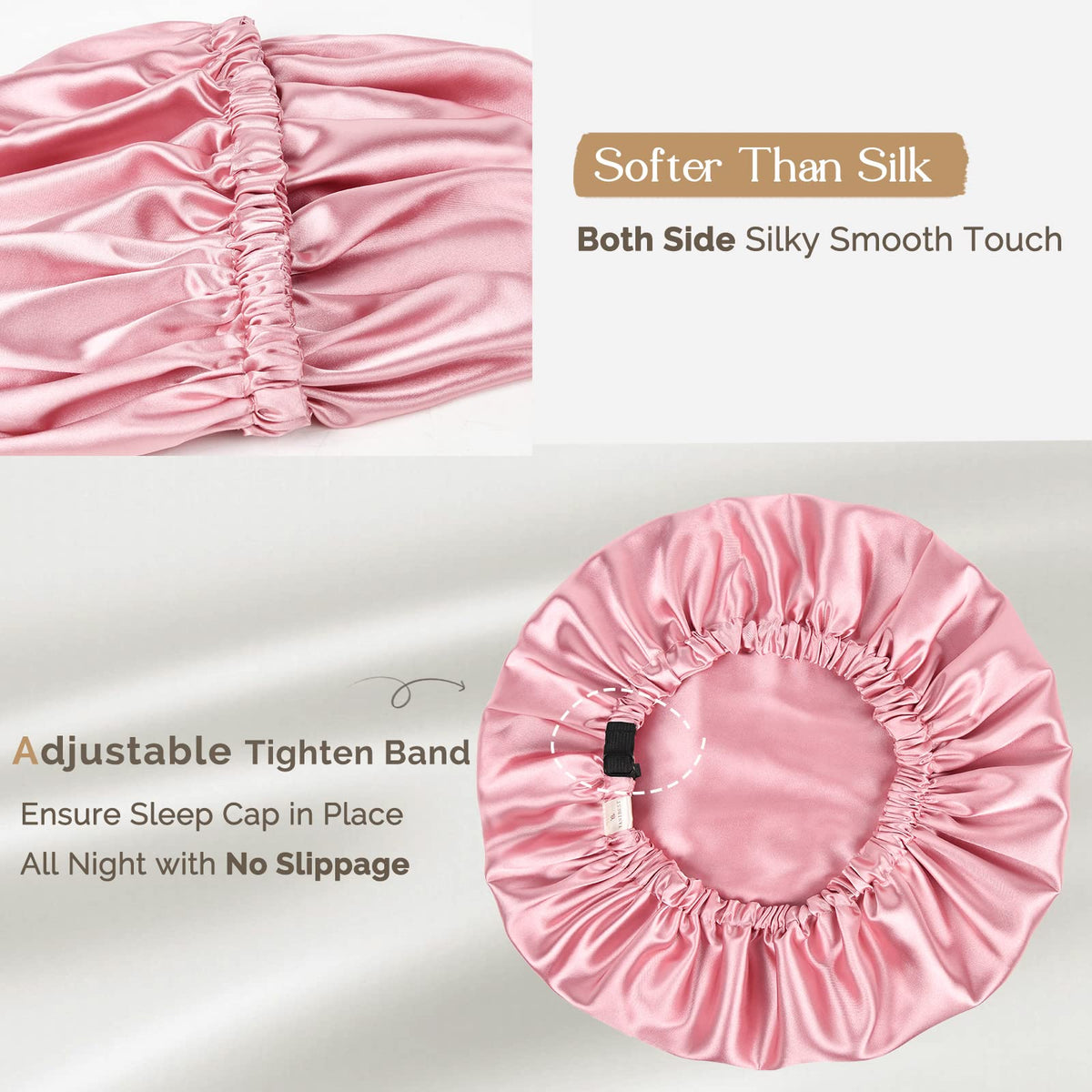 YANIBEST Satin Bonnet in pink colour on a bed