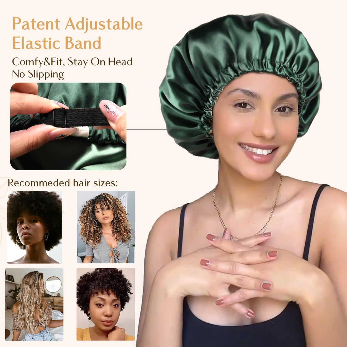 YANIBEST Satin Bonnet on a model with curly hair
