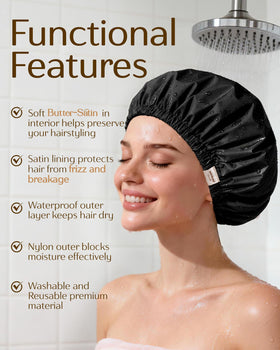 YANIBEST Satin Lined Shower Cap in Beige color with packaging
