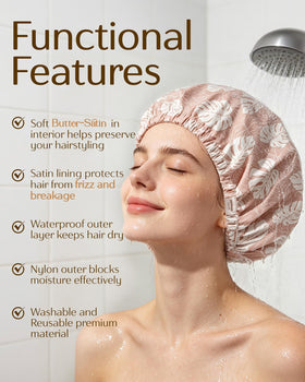 YANIBEST Satin Lined Shower Cap in Beige colour front view