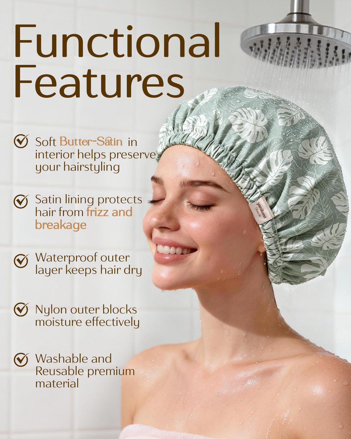 YANIBEST Satin Lined Shower Cap in Beige colour packaging