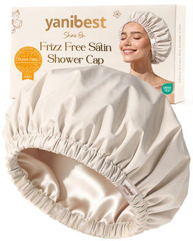YANIBEST Satin Lined Shower Cap in Black color front view