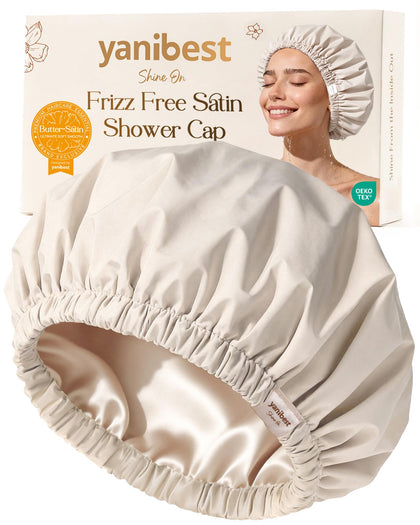 YANIBEST Satin Lined Shower Cap in Black color front view