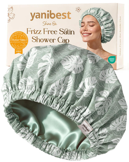 YANIBEST Satin Lined Shower Cap in Black colour front view