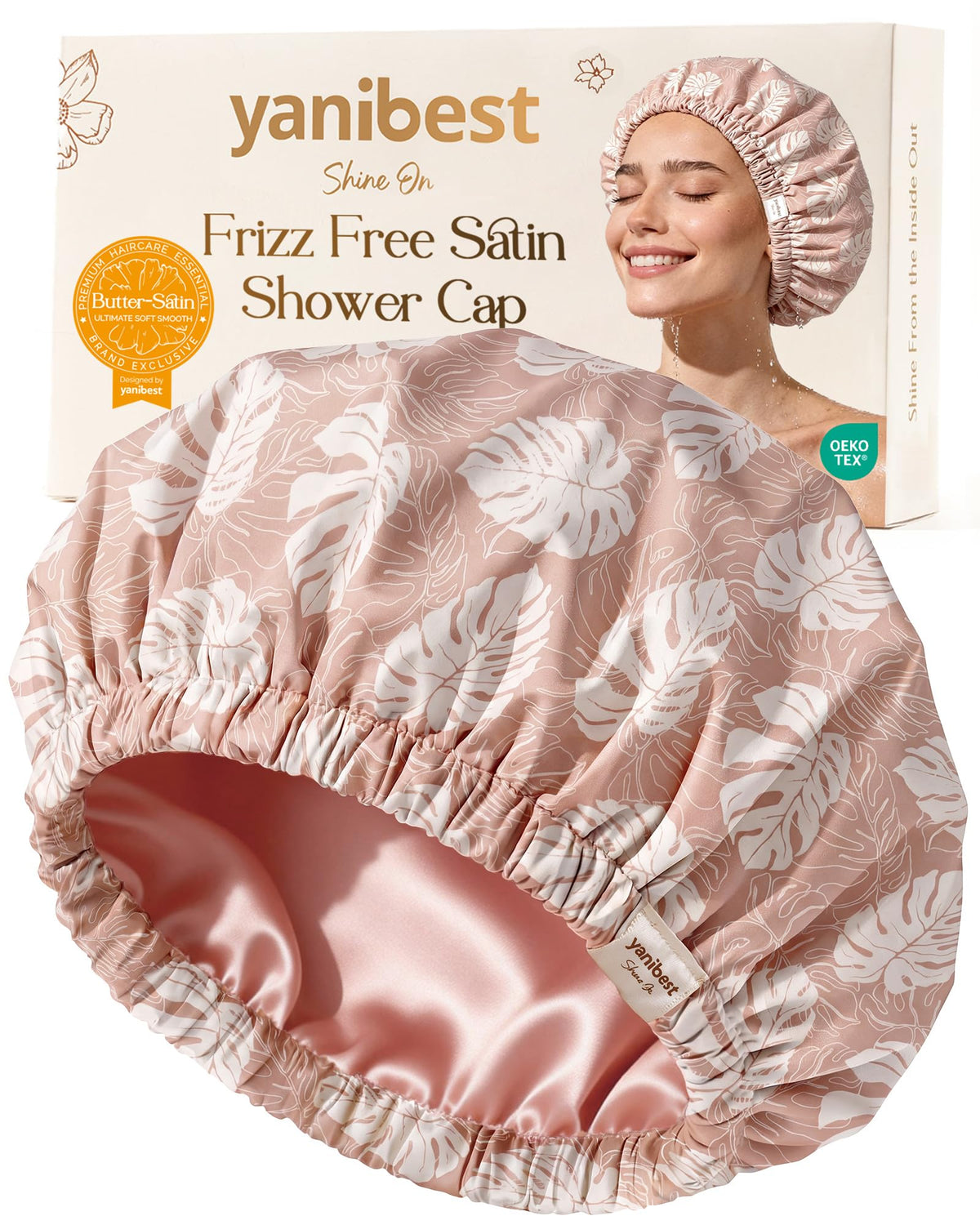 YANIBEST Satin Lined Shower Cap in Black colour front view
