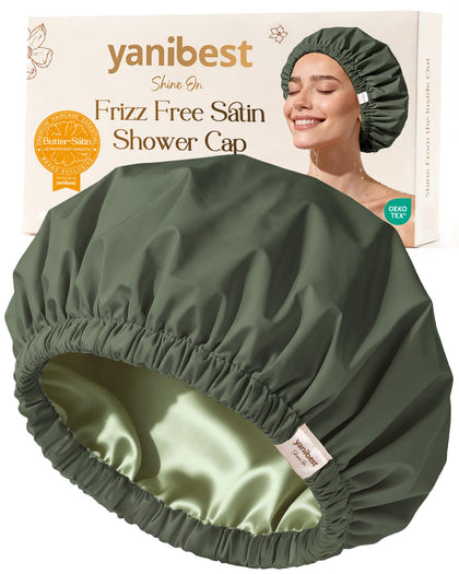 YANIBEST Satin Lined Shower Cap in Black front view