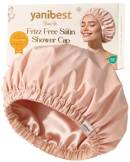 YANIBEST Satin Lined Shower Cap in Black front view