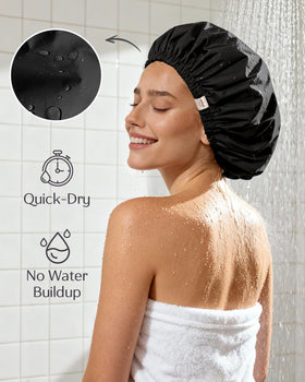 YANIBEST Satin Lined Shower Cap in Green color side view