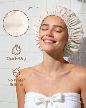 YANIBEST Satin Lined Shower Cap in Green color side view