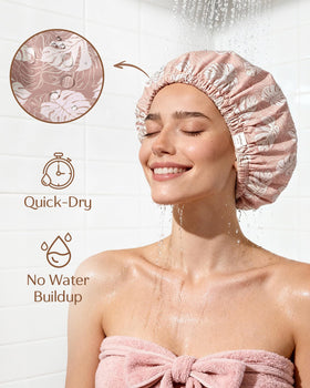 YANIBEST Satin Lined Shower Cap in Green colour front view