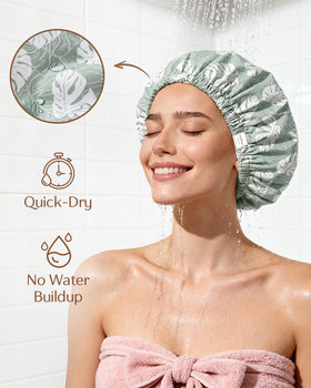 YANIBEST Satin Lined Shower Cap in Green colour side view