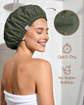 YANIBEST Satin Lined Shower Cap in Green side view