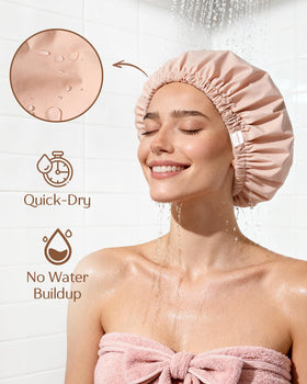 YANIBEST Satin Lined Shower Cap in Green side view