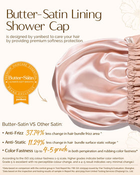 YANIBEST Satin Lined Shower Cap in Peachy Pink with packaging