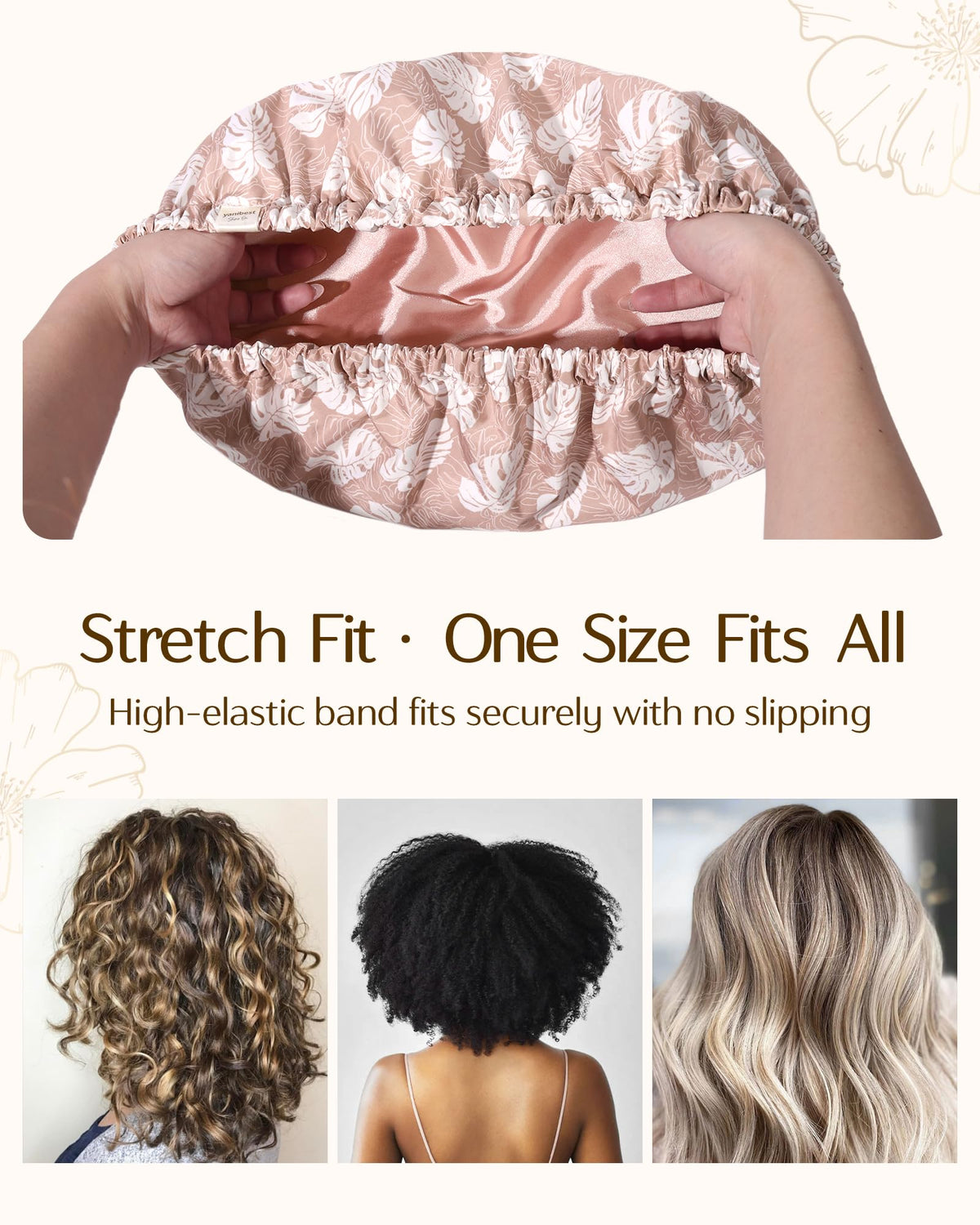 YANIBEST Satin Lined Shower Cap showing satin interior