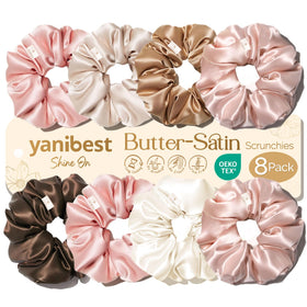 YANIBEST Satin Scrunchies 8 pcs in assorted colours front view