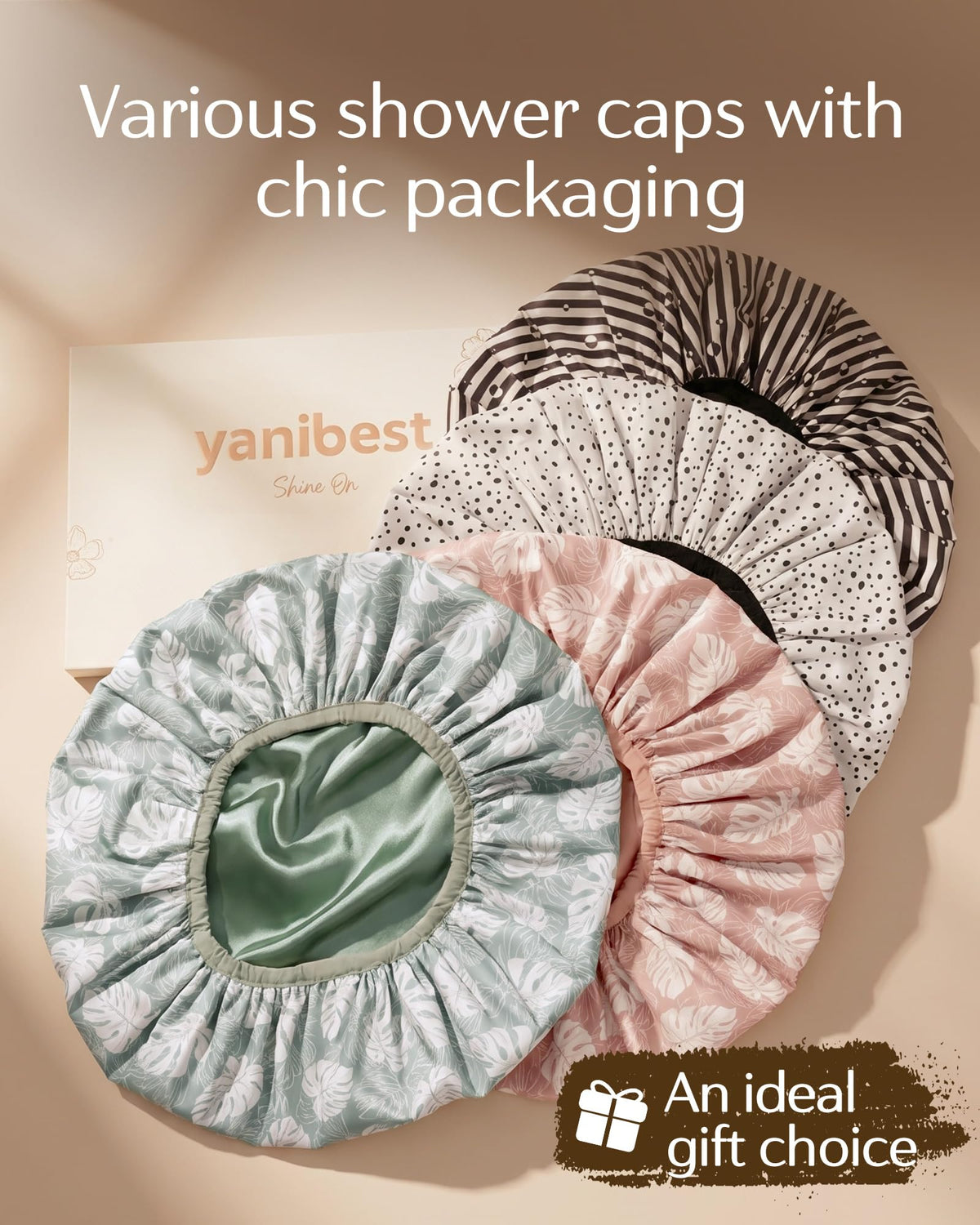 YANIBEST Shower Cap in elegant design on bathroom shelf