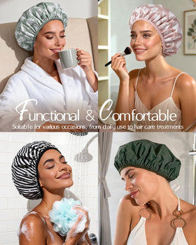 YANIBEST Shower Cap on model with long hair