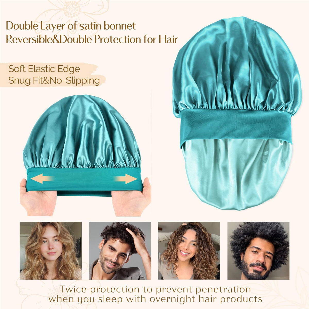 YANIBEST Soft Satin Bonnet displayed on a pillow