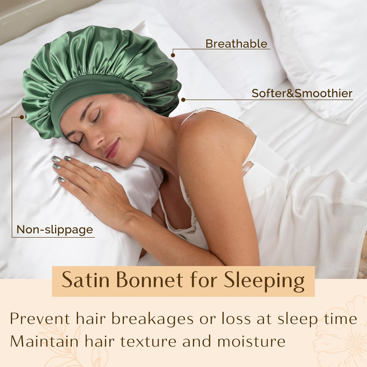 YANIBEST Soft Satin Bonnet in lifestyle setting on bed