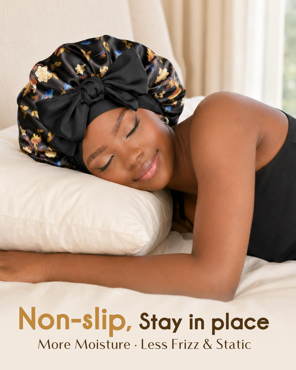 YANIBEST Soft Satin Bonnet in use during sleep