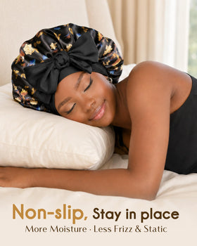 YANIBEST Soft Satin Bonnet in use during sleep