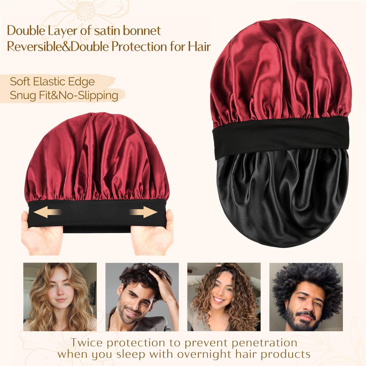 YANIBEST Soft Satin Bonnet side view with elastic band