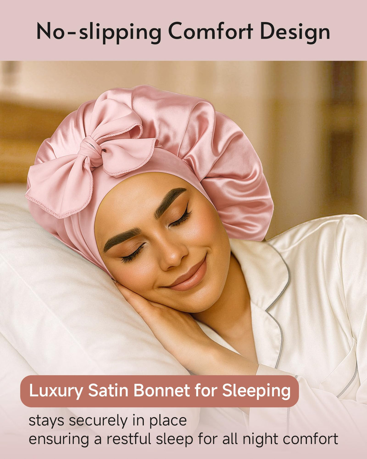 Yanideer Adjustable Satin Bonnet Blush Pink inside view