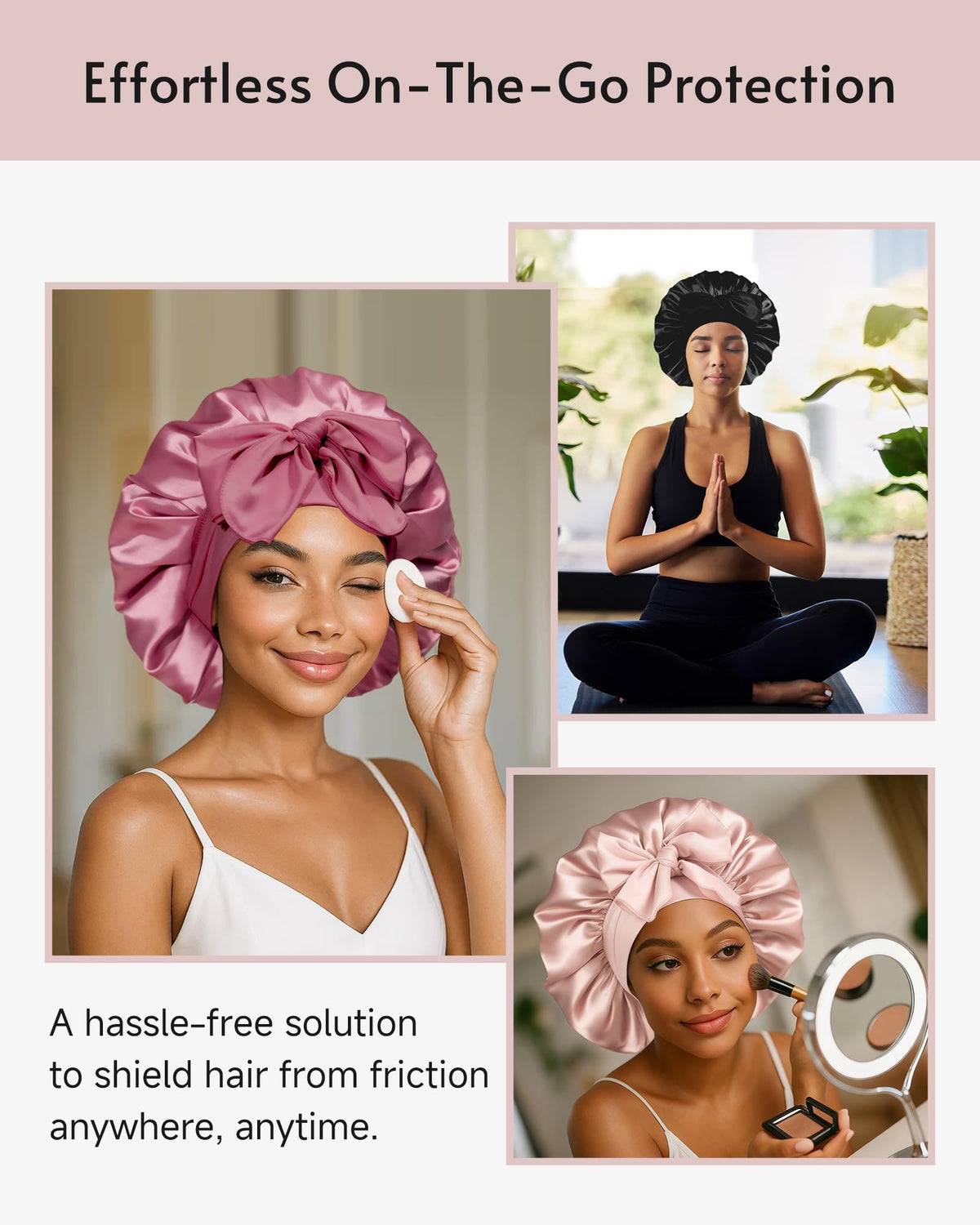 Yanideer Adjustable Satin Bonnets Blush Pink packaging