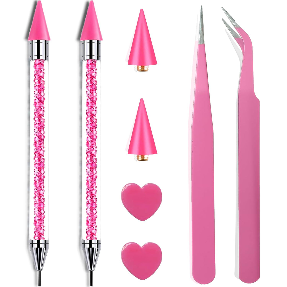 Yaoociy Pink Rhinestone Picker Tool Set with two dual-head wax pens